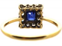 Early 20th Century 18ct Gold & Platinum, Square Ring set with a Sapphire & Diamonds