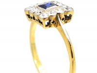 Early 20th Century 18ct Gold & Platinum, Square Ring set with a Sapphire & Diamonds