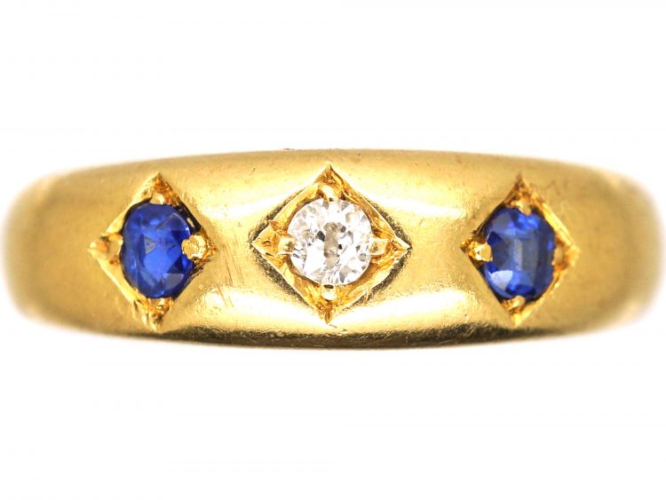 Edwardian 18ct Gold Sapphire & Diamond Three Stone Ring