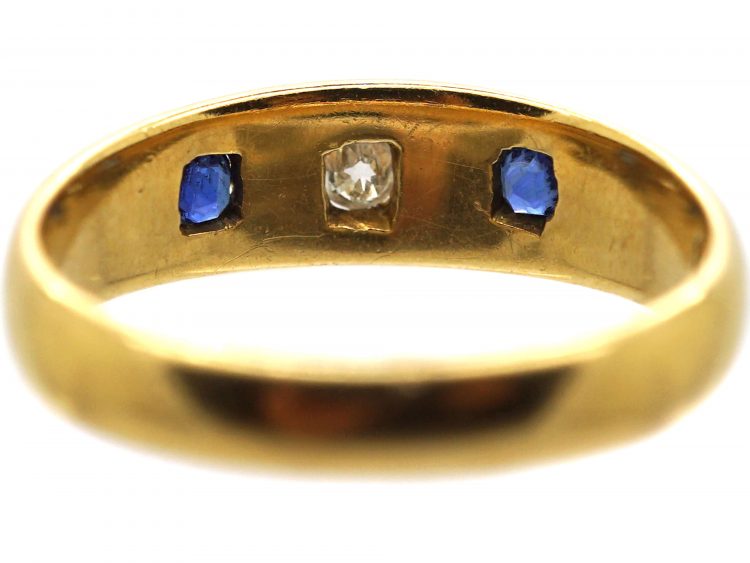 Edwardian 18ct Gold Sapphire & Diamond Three Stone Ring