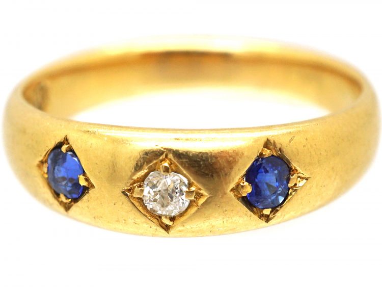 Edwardian 18ct Gold Sapphire & Diamond Three Stone Ring