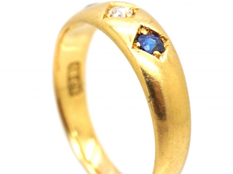 Edwardian 18ct Gold Sapphire & Diamond Three Stone Ring