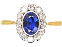 Edwardian 18ct Gold & Platinum, Sapphire & Diamond Oval Cluster Ring