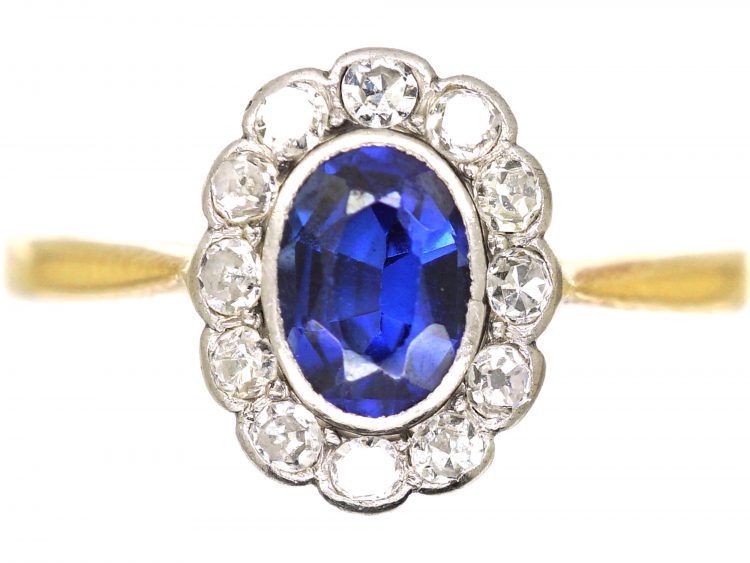 Edwardian 18ct Gold & Platinum, Sapphire & Diamond Oval Cluster Ring