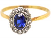 Edwardian 18ct Gold & Platinum, Sapphire & Diamond Oval Cluster Ring