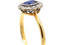 Edwardian 18ct Gold & Platinum, Sapphire & Diamond Oval Cluster Ring