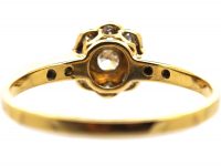 Edwardian 18ct Gold & Platinum, Daisy Cluster Ring with Diamond Set Shoulders