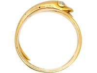 Edwardian 18ct Gold Snake Ring with Rose Diamond Eyes