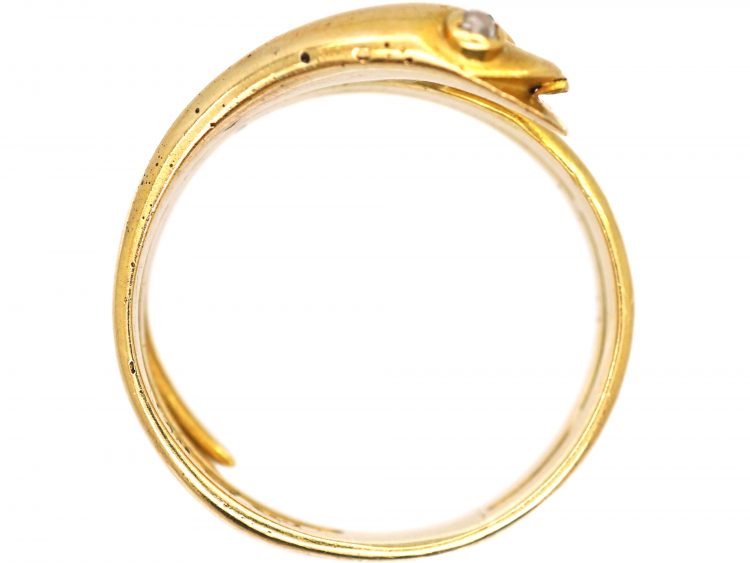 Edwardian 18ct Gold Snake Ring with Rose Diamond Eyes