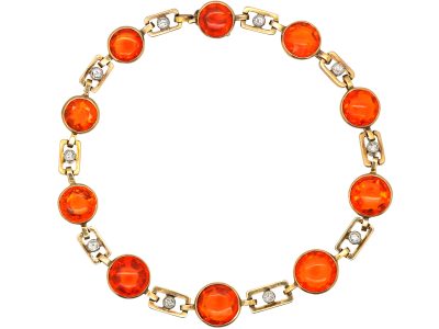 Early 20th Century 18ct Gold, Fire Opal & Diamond Bracelet