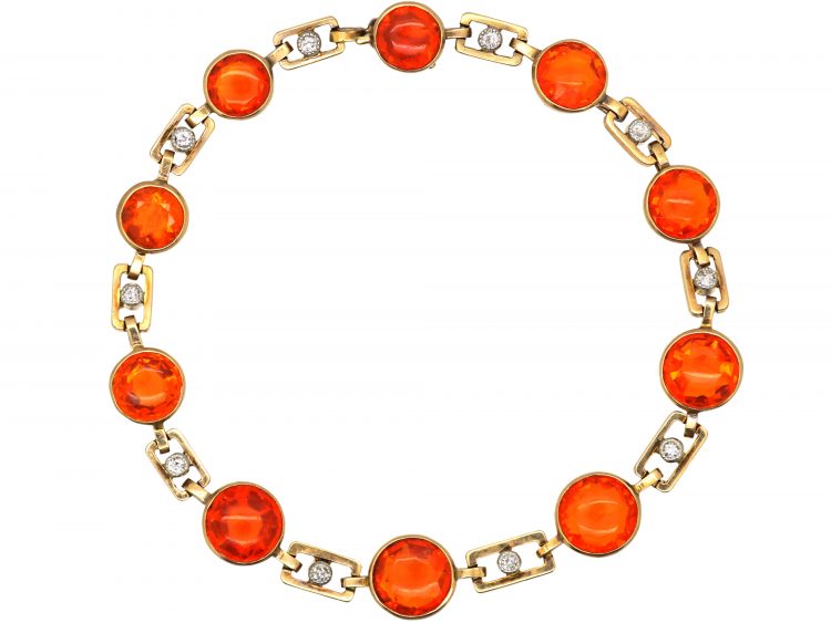 Early 20th Century 18ct Gold, Fire Opal & Diamond Bracelet