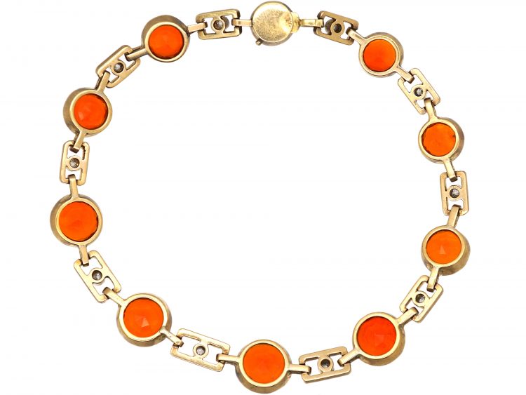 Early 20th Century 18ct Gold, Fire Opal & Diamond Bracelet