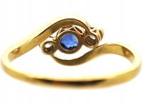 Edwardian 18ct Gold & Platinum, Sapphire & Diamond Three Stone Crossover Ring