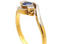 Edwardian 18ct Gold & Platinum, Sapphire & Diamond Three Stone Crossover Ring