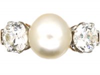 Late 19th Century French 18ct Gold Ring set with a natural Pearl & Two Diamonds