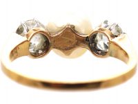 Late 19th Century French 18ct Gold Ring set with a natural Pearl & Two Diamonds