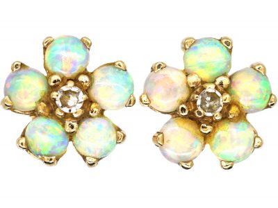 Opal & Diamond Cluster Earrings