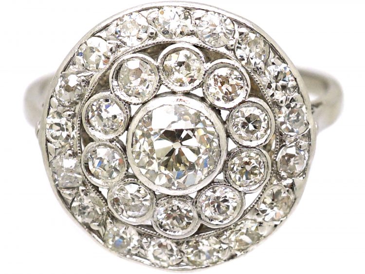 French Import Early 20th Century Platinum Diamond Cluster Ring