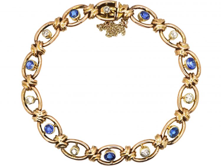 Edwardian 15ct Gold Bracelet set with Sapphires & Diamonds