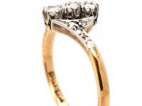 Early 20th Century 14ct Gold & Platinum, Slanted Three Stone Diamond Ring with Diamond set Shoulders