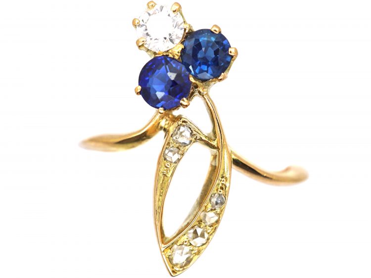 Russian 14ct Gold Art Nouveau Sapphire & Diamond Ring