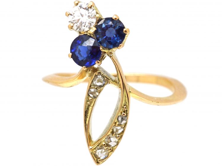 Russian 14ct Gold Art Nouveau Sapphire & Diamond Ring