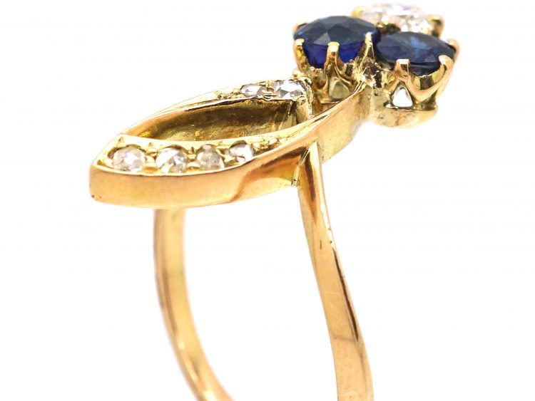 Russian 14ct Gold Art Nouveau Sapphire & Diamond Ring