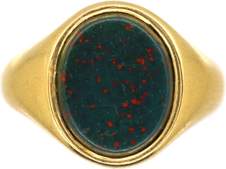 Retro 18ct Gold Signet Ring set with a Bloodstone