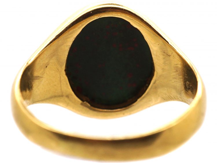 Retro 18ct Gold Signet Ring set with a Bloodstone