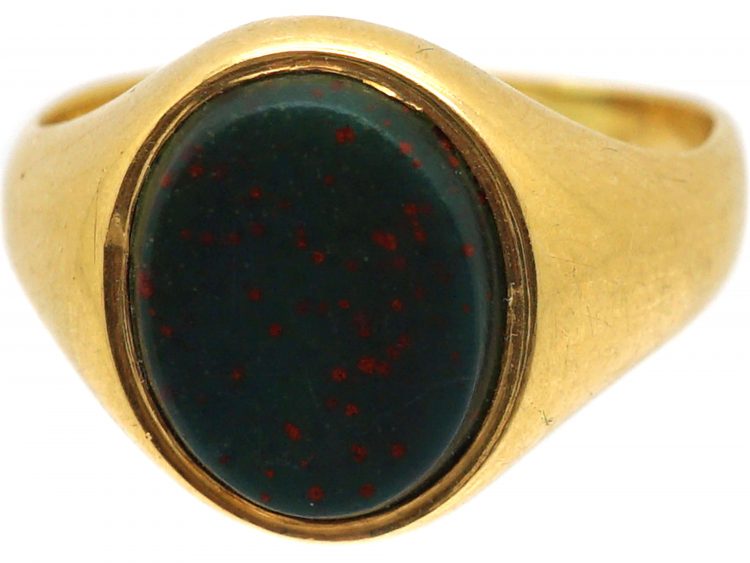 Retro 18ct Gold Signet Ring set with a Bloodstone