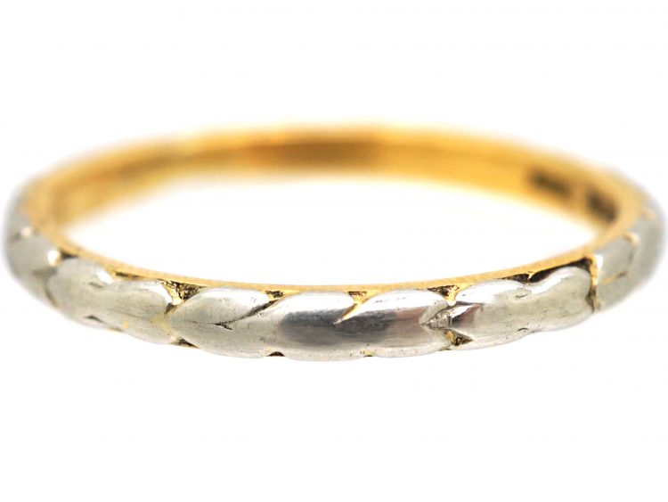 22ct Gold & Platinum Wedding Ring with Leaf Motif