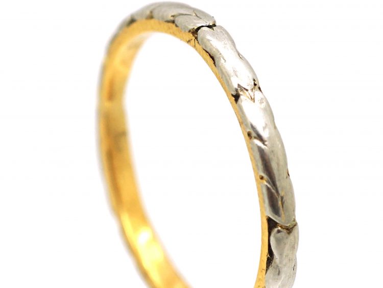 22ct Gold & Platinum Wedding Ring with Leaf Motif