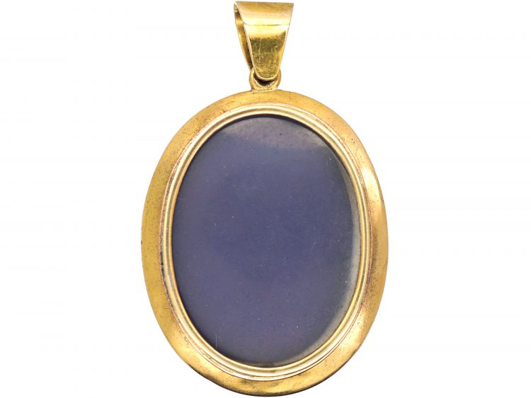 Victorian Large 18ct Gold Pendant with Reverse Intaglio Rock Crystal Intaglio of a Stag in Original Case