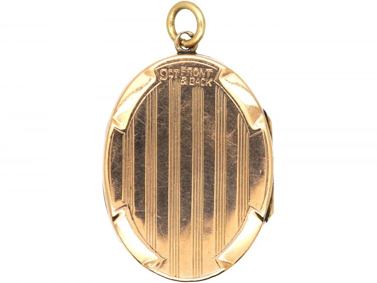 Edwardian 9ct Back & Front Oval Locket with Engraved Line Detail