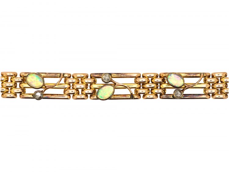 Edwardian 9ct Gold Bracelet set with Opals & Rose Diamonds by Alabaster & Wilson