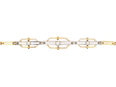 Edwardian 15ct Gold & Platinum Two Colour Bracelet set with Three Diamonds