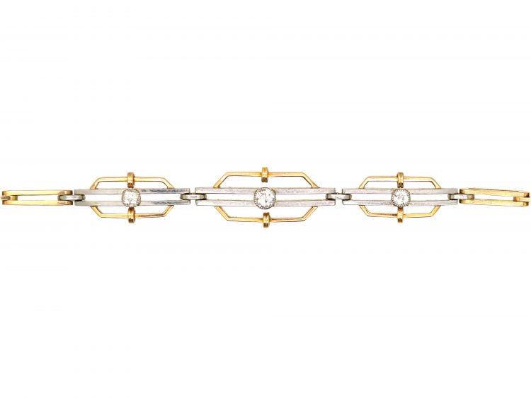 Edwardian 15ct Gold & Platinum Two Colour Bracelet set with Three Diamonds