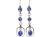 Edwardian 18ct White Gold, Sapphire & Diamond Drop Earrings