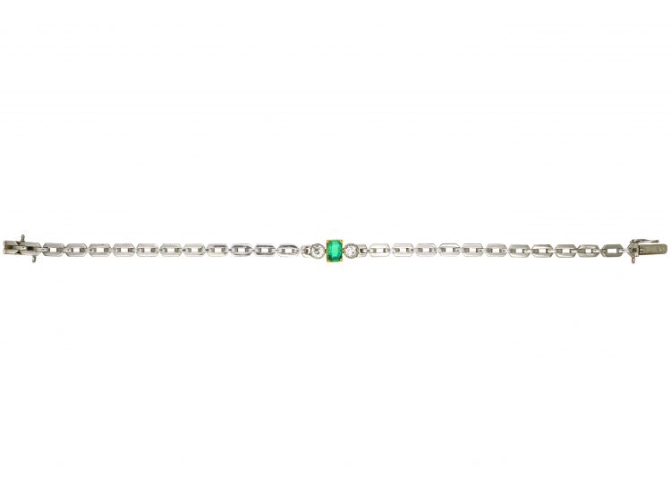 Art Deco 14ct Gold & Platinum, Emerald & Diamond Bracelet