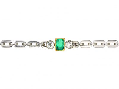 Art Deco 14ct Gold & Platinum, Emerald & Diamond Bracelet