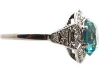 Art Deco 18ct White Gold & Platinum, Zircon & Diamond Ring