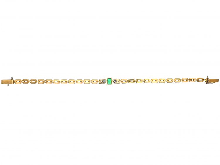 Art Deco 14ct Gold & Platinum, Emerald & Diamond Bracelet