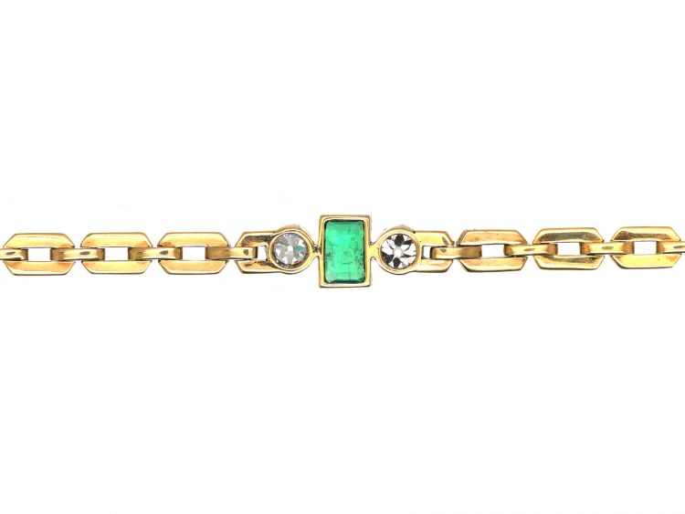 Art Deco 14ct Gold & Platinum, Emerald & Diamond Bracelet