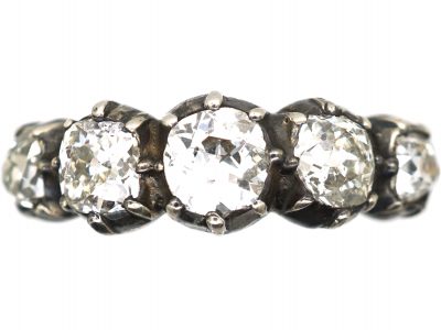 Georgian 9ct Gold & Silver Five Stone Old Mine Cut Diamond Ring