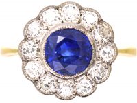 Edwardian 18ct & Platinum, Sapphire & Diamond Cluster Ring