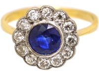 Edwardian 18ct & Platinum, Sapphire & Diamond Cluster Ring