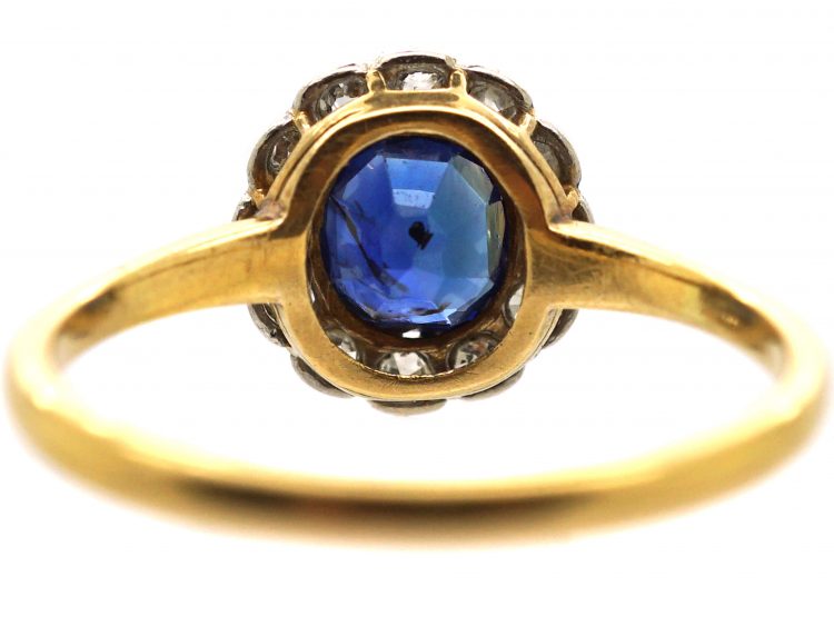 Edwardian 18ct Gold & Platinum, Sapphire & Diamond Cluster Ring