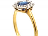 Edwardian 18ct Gold & Platinum, Sapphire & Diamond Cluster Ring