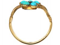 Early 19th Century 15ct Gold Fede Ring with Turquoise & Diamond set Forget me Not