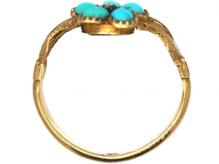 Early 19th Century 15ct Gold Fede Ring with Turquoise & Diamond set Forget me Not